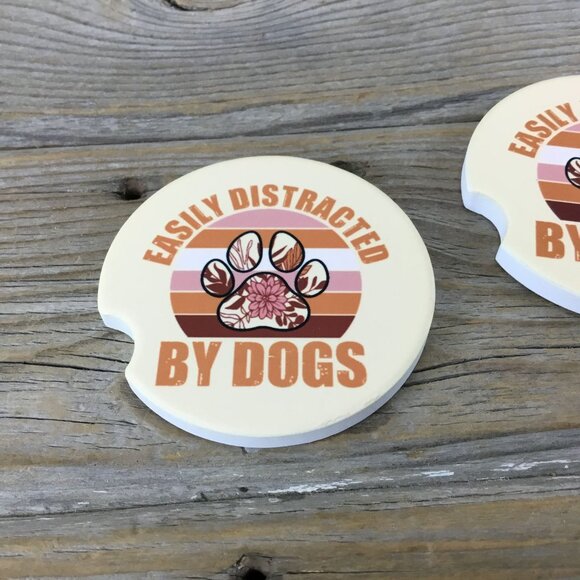 Easily Distracted by Dogs Car Coasters Set of 2 - Picture 3 of 6